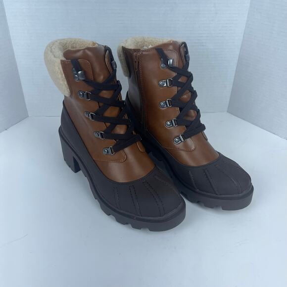 Madden Girl Brown Ankle Boots with Cream Accents - Picture 2 of 7